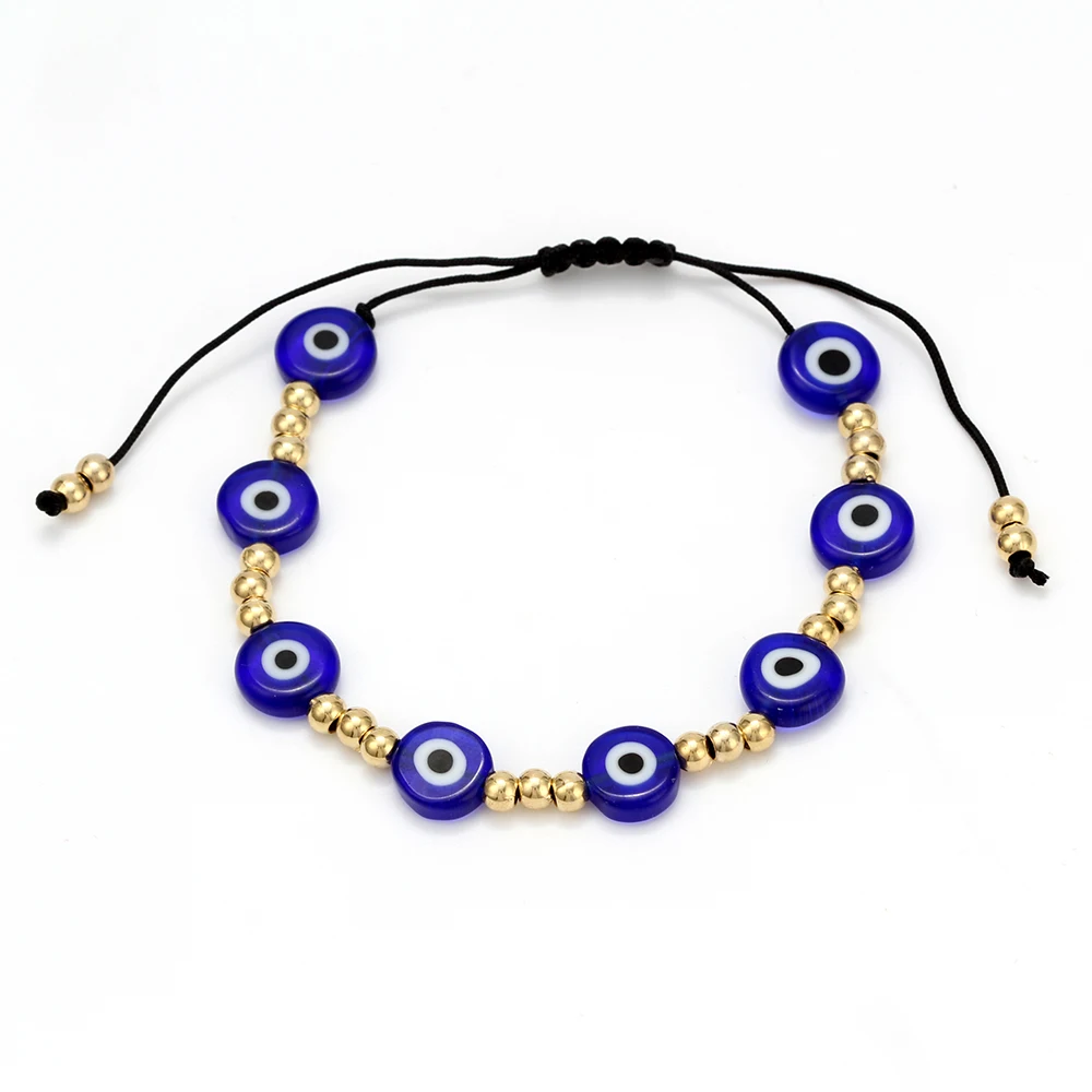 EVIL EYE Плетеный Канатный браслет с подвесками золотые бусины турецкий синий глаз цепочка-браслет в виде веревки ювелирные изделия ручной работы для женщин EY6298