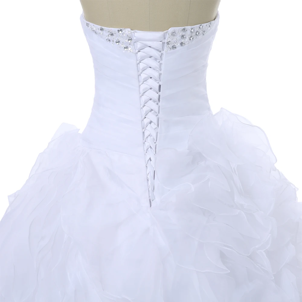 

Boho Vestido De Noiva Wedding Dresses Ball Gown Strapless Organza Ruffles Beaded Crystals Wedding Gown Bridal Dresses