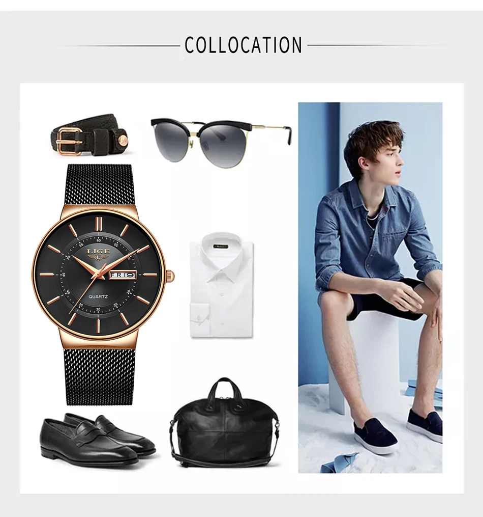 Relogio Masculino LIGE, модные мужские часы, Лидирующий бренд, роскошный подарок, кварцевые часы для мужчин, повседневные, тонкие, сетчатые, стальные, водонепроницаемые, спортивные часы