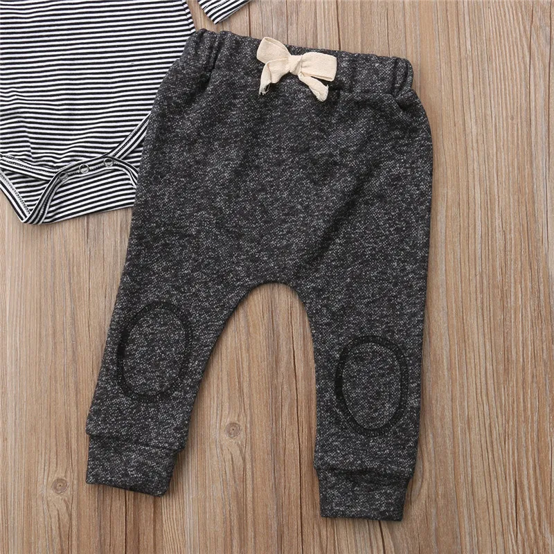 Emmababy Newborn Baby Boy Autumn clothes Set Boys Casual striped single breasted Cotton Top bodysuit Pants Outfit Clothing sets |