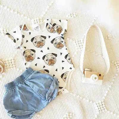 Хлопковый комбинезон для новорожденных с коротким рукавом и принтом собаки|rompers