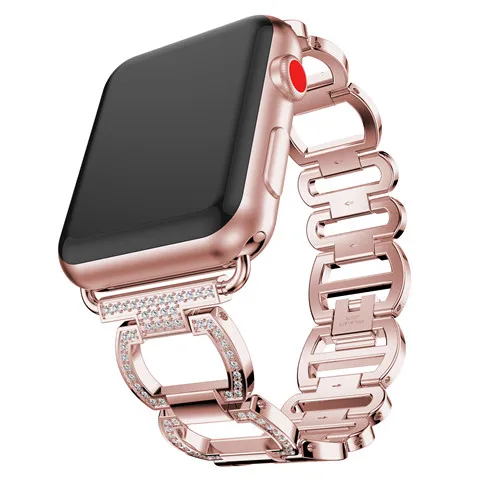 Алмазный ремешок для apple watch, ремешок для apple watch 5, 4, 3, ремешок 44 мм/40 мм из нержавеющей стали, ремешок для наручного браслета 42 мм/38 мм - Цвет ремешка: pink gold