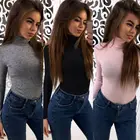 Футболка женская хлопковая, с высоким воротником, весна-осень-зима, 2019