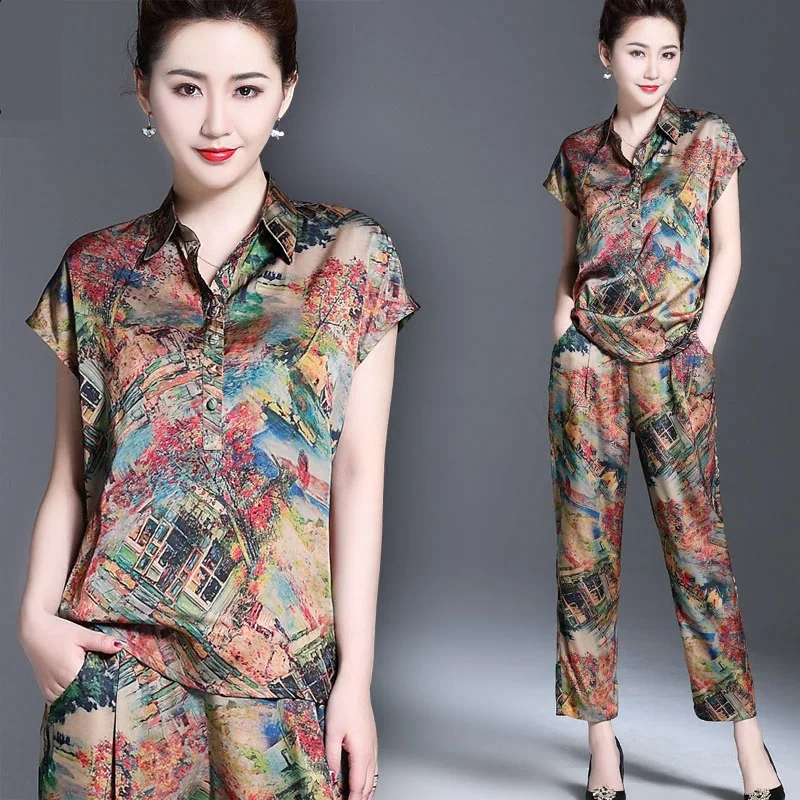 Женский шифоновый комплект одежды из двух предметов с коротким рукавом для