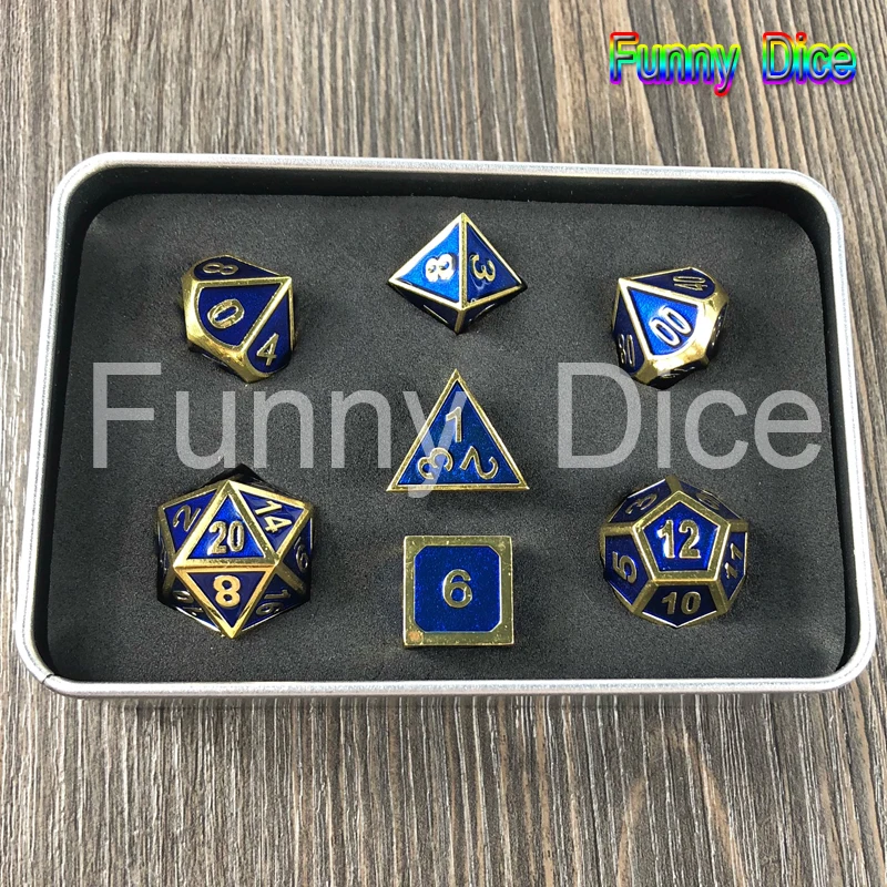Новые металлические 6 цветов 7 игральные кости D4 D6 D8 D10 D% D12 D20 и металлическая коробка для настольной игры Rpg Dados Juegos De Mesa DND вечерние игральные кости