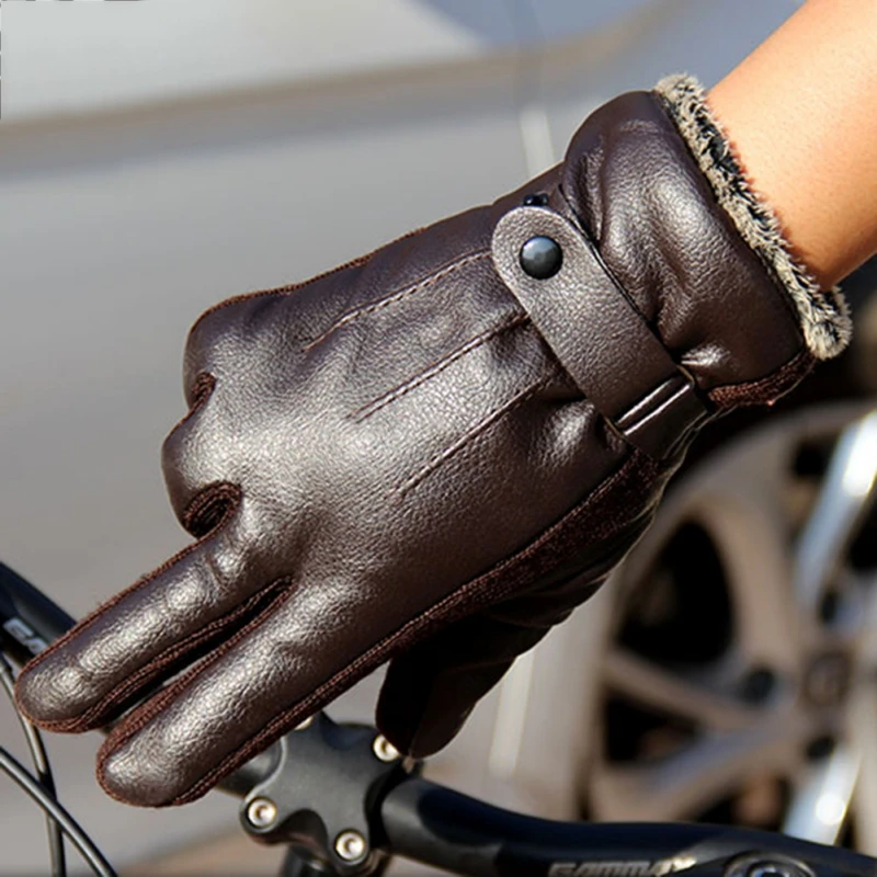 2018 1 Pair Winter Men PU Thicker Non-slip Keeping Warm outdoor Gloves Touching Screen Solid Windproof Mittens for Male | Спорт и