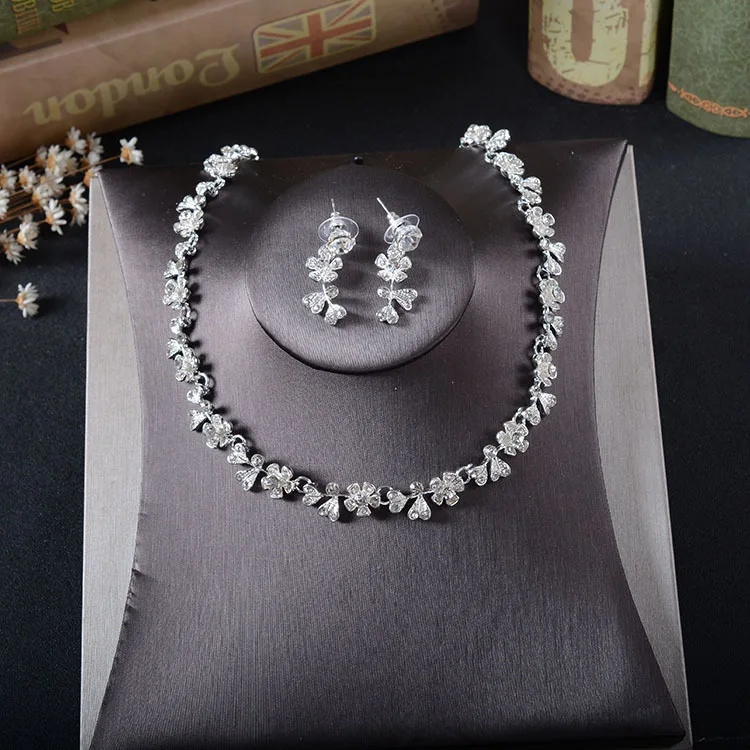 Свадебный комплект ювелирных изделий SLBRIDAL стразы цветок из фианита свадебных CZ