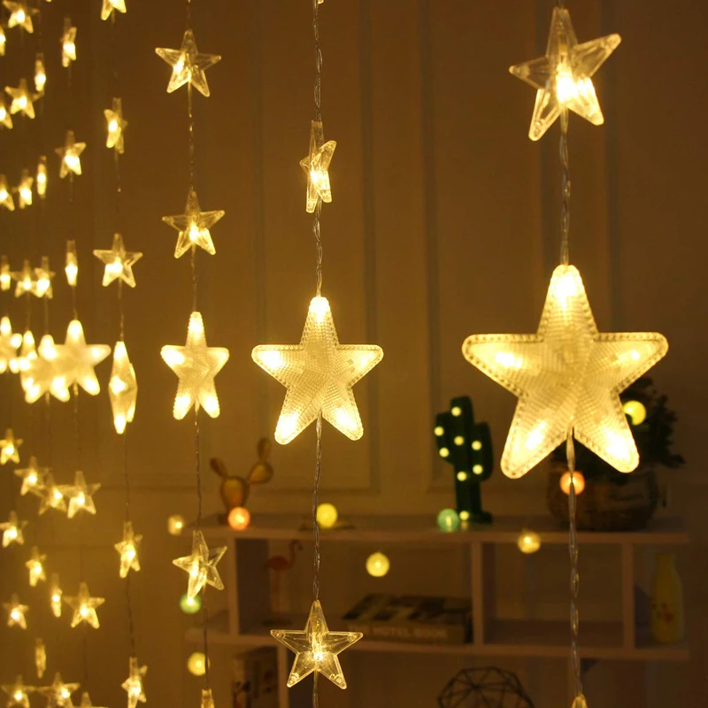 Звездный СВЕТОДИОДНЫЙ занавес гирлянда Рождественские украшения 220 В штекер 8 мигающих режимов Свадебные Рождественские украшения для дома