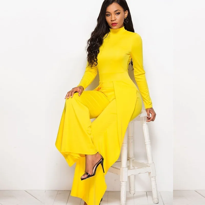 Желтый Модный комбинезон больших размеров женский белый с широкими штанинами