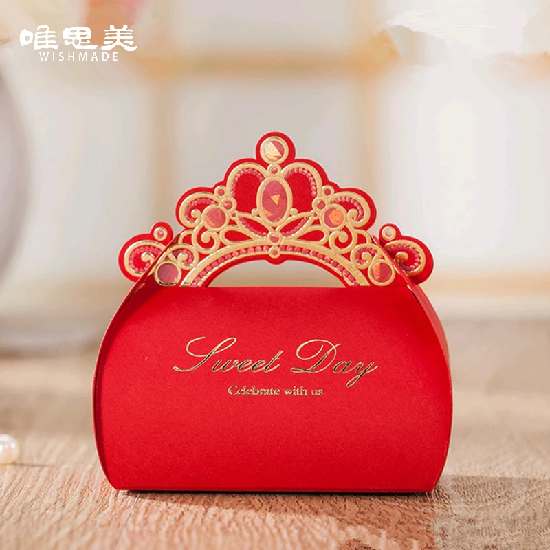 Красный 12 шт./лот золото Фольга Корона блестящие коробка конфет Свадебные