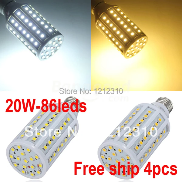 Бесплатная доставка 4 шт./лот 20 Вт E27 86 светодиодов 5050 smd110в/220 В лампочка кукуруза