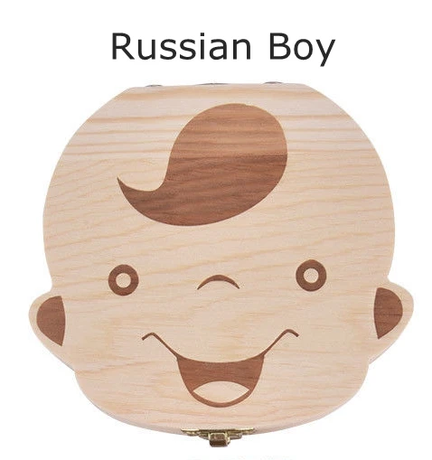 Russian Boy Молочный зуб для маленьких девочек и мальчиков, деревянный органайзер для хранения, английский, испанский немецкий, французский держатель для зубов, переноска для детей, Teethbox, подарки - Цвет: Russian Boy