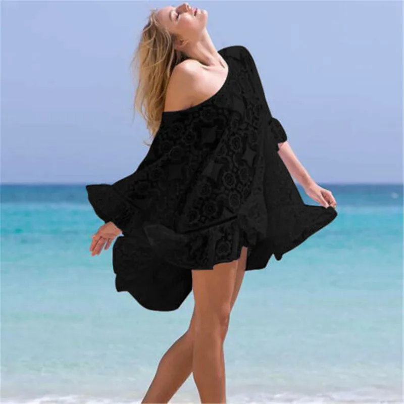 Летняя Пляжная накидка с цветочным кружевом Женская сетчатая прозрачная пляжная