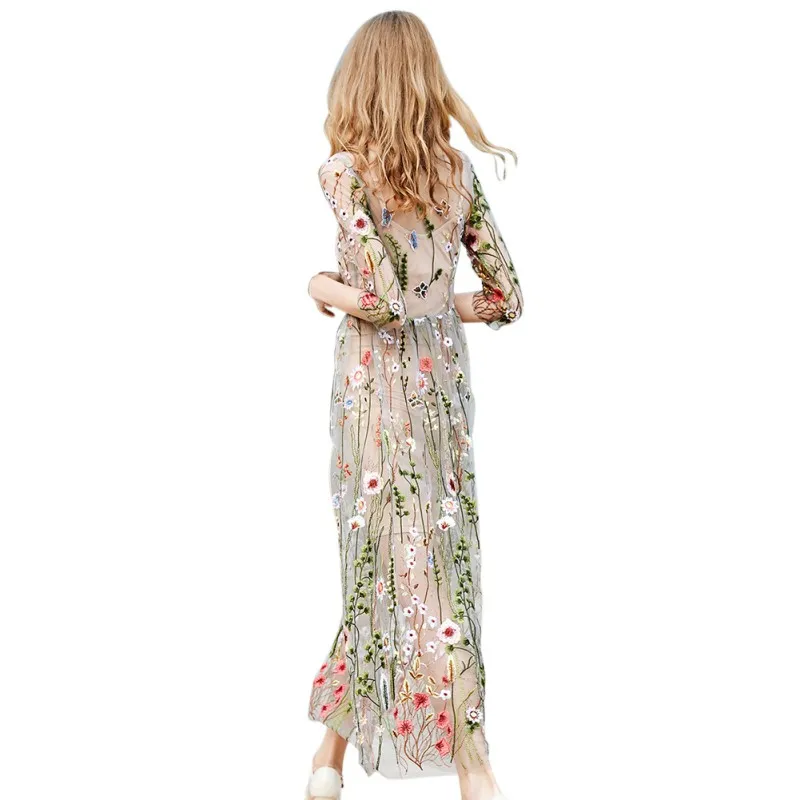 2017 кружевное Сетчатое платье с цветочной вышивкой женское сексуальное