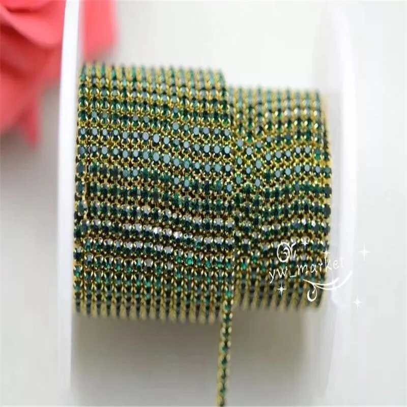 deep green in gold 10 ярдов лента из бисера серебряное золото тесьма отделка платье пришить швейная одежда аксессуары ss6 ss8 ss10 ss12 - Цвет: deep green in gold