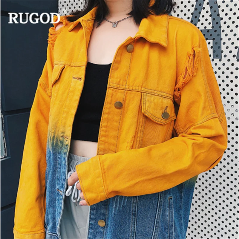 RUGOD/Новый джинсовый жакет женский пиджак модная уличная одежда в стиле пэчворк