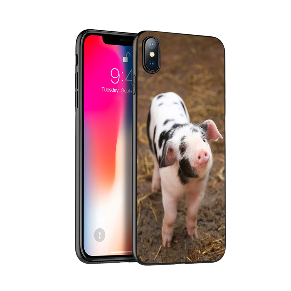 Черный тпу чехол для iphone 5 6 6s 7 8 plus x 10 XR XS 11 pro MAX забавный милый со свинкой|Бамперы| |
