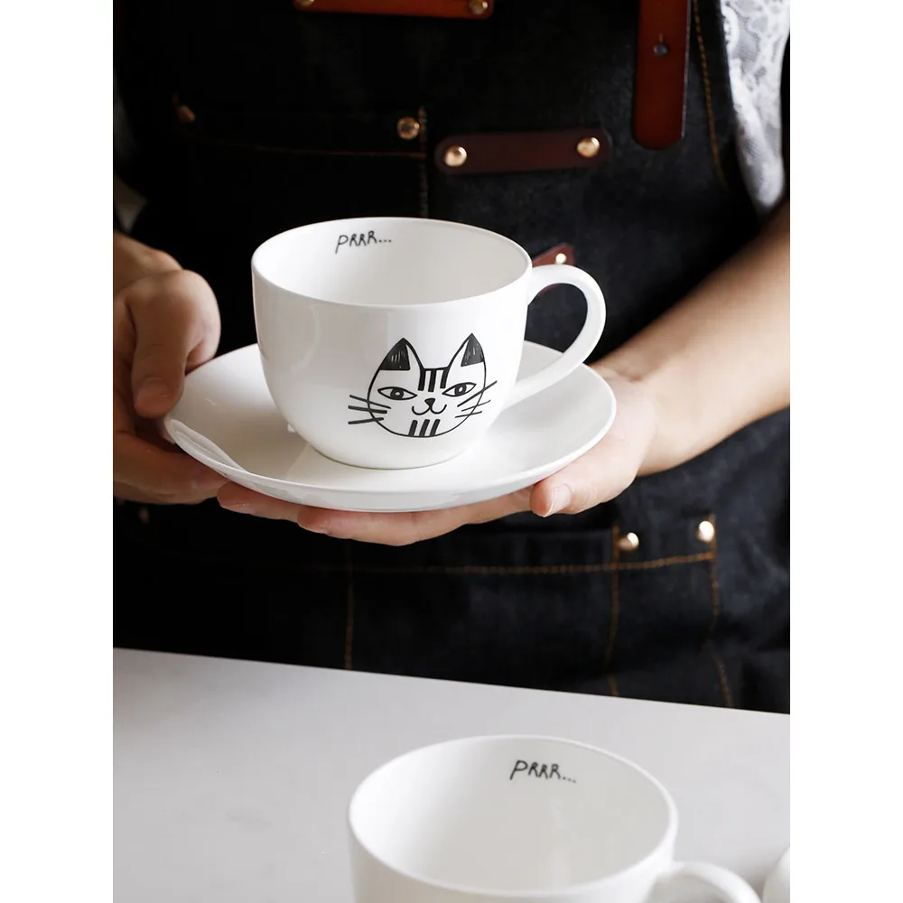 280ml ceramic coffee cup saucers bone china simple style cat cute Europe creative white tea cups &amp saucer | Дом и сад