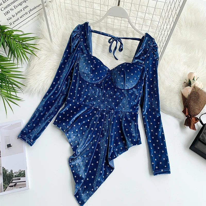 2019 Новая модная женская футболка Ретро Горячая штамповка бархат квадратный