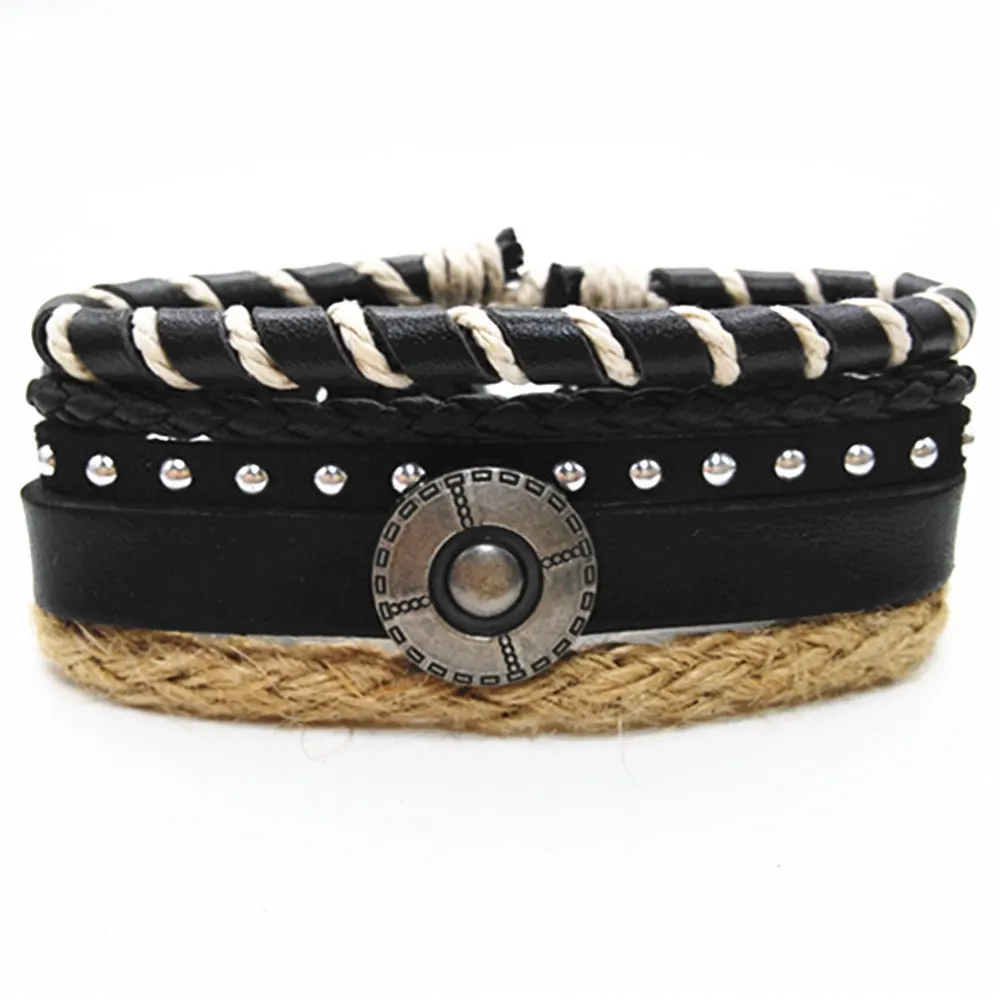 Мужские и женские винтажные браслеты ручной работы черные металлические