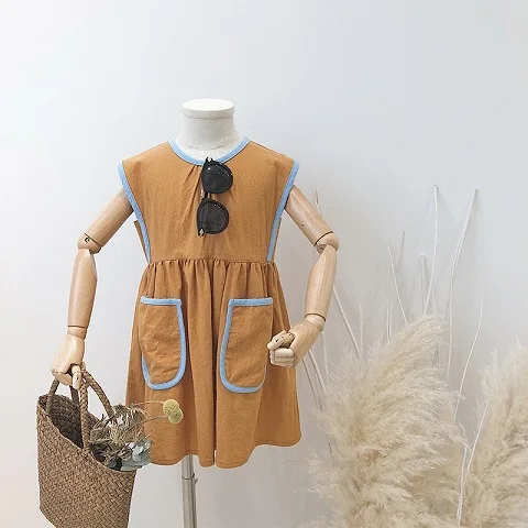 caramel (only dress) Г. Летнее платье для маленьких девочек Хлопковое платье принцессы с карманами в стиле пэчворк для маленьких детей, платья-майки для девочек, костюмы - Цвет: caramel (only dress)