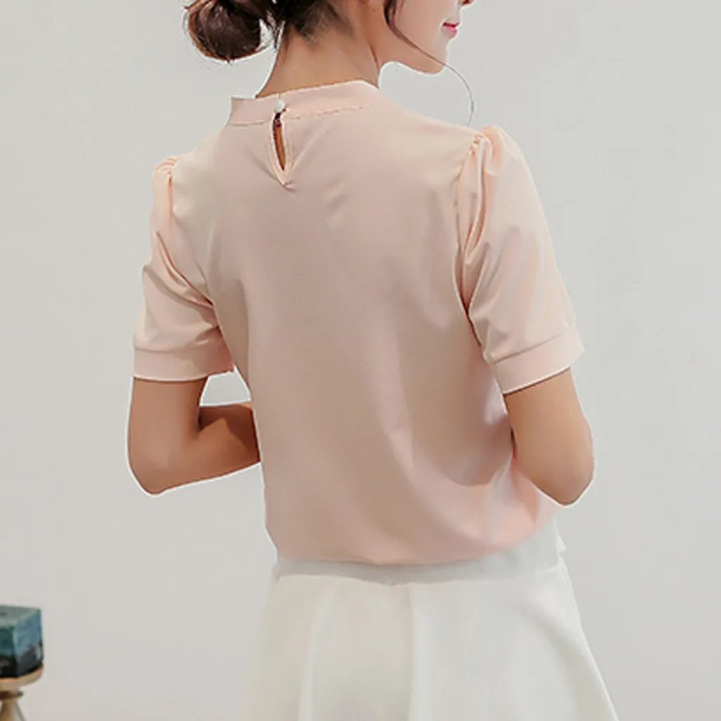 Элегантный Топ для женщин летние офисные короткий рукав сплошной цвет с