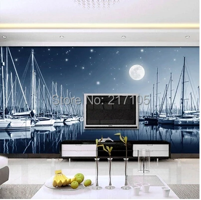 

2015 new custom 3 d large murals, simple dream water at night wallpaper, bedroom study the living room TV wall contact paper