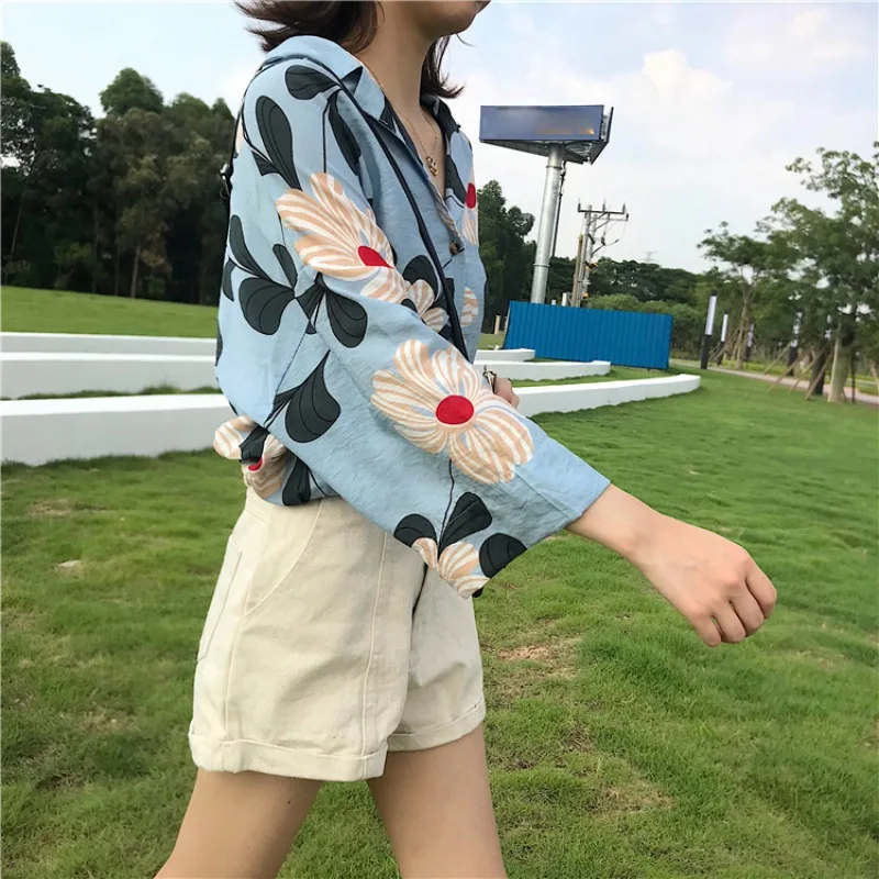 Women V-neck Flower Printed Loose Blouses Elegant Ladies Batwing Long Sleeve Fashion Casual Vacation Shirt Clothing |