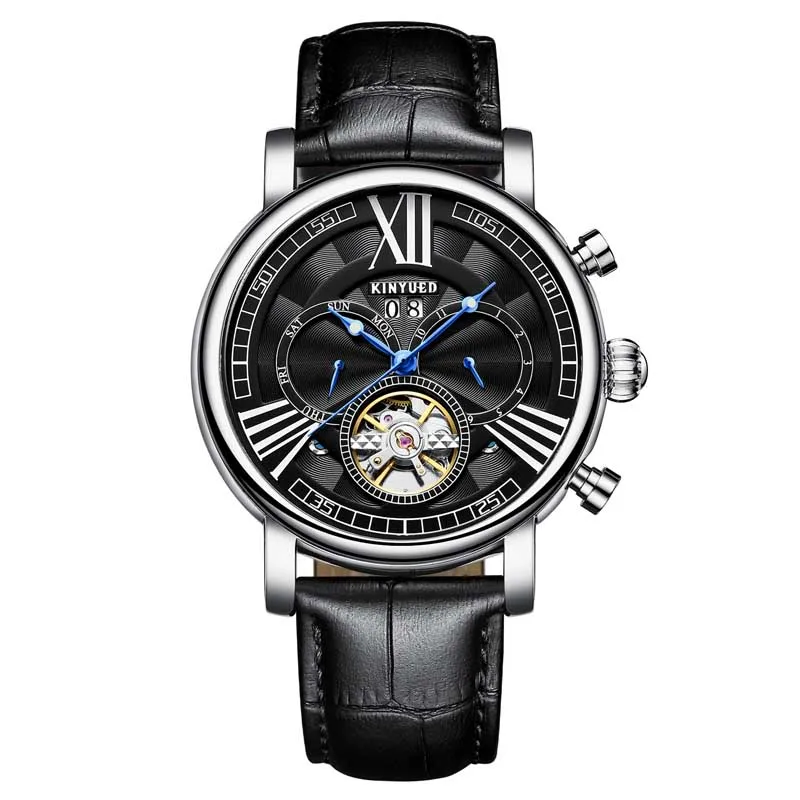 KINYUED часы-скелетоны от ведущего бренда, автоматические Tourbillon, механические часы для мужчин, водонепроницаемые спортивные военные часы horloges mannen, Прямая поставка - Цвет: Silver Black