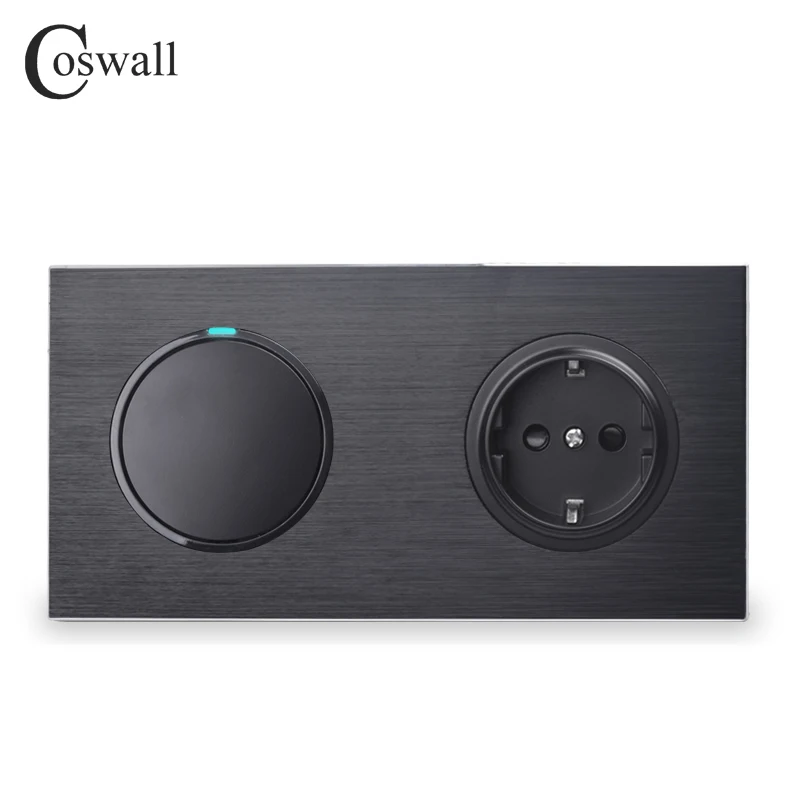 Coswall черный Алюминий рисунок Металлический Панель Европейская Сетевая розетка с