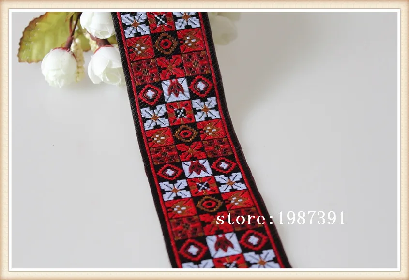10 ярдов/партия плетеная жаккардовая лента 5 см черный фон красный с