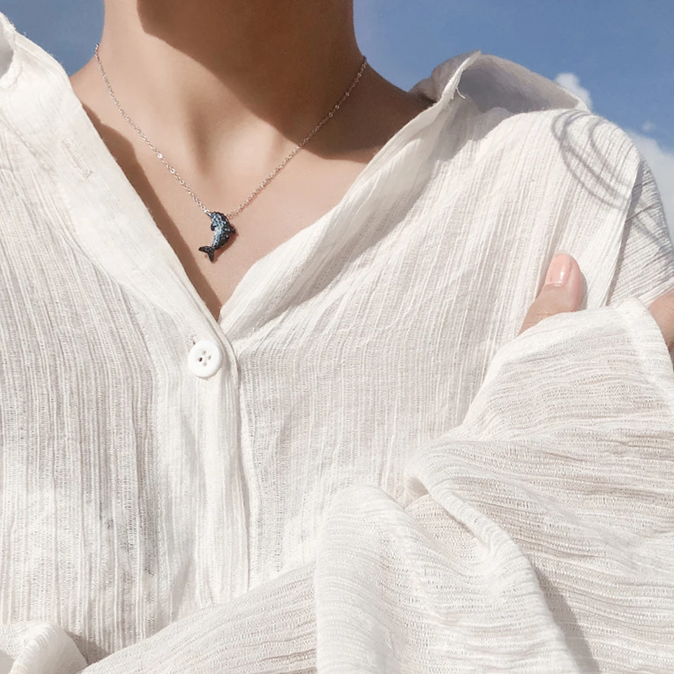 Ожерелье с подвеской в виде голубого дельфина из медного сплава ожерелье цепочка