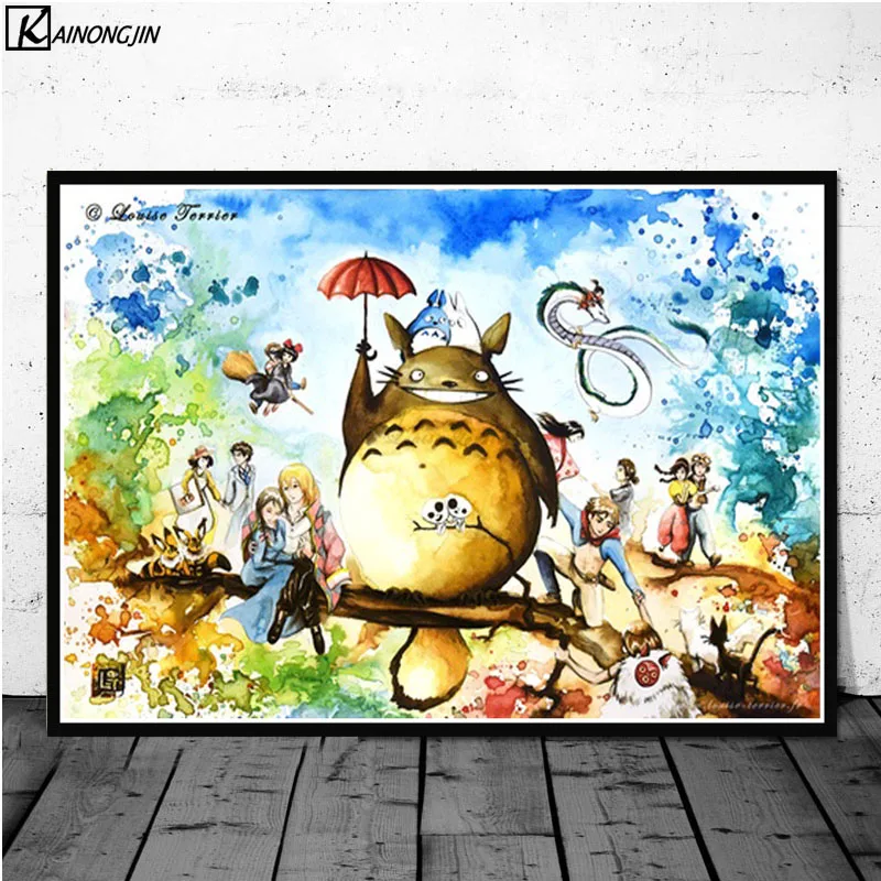 019 Студия Ghibli дань плакат Тоторо Принцесса Горячая Аниме стены искусства холст живопись плакаты и принты комнаты декоративный домашний декор - Цвет: 019