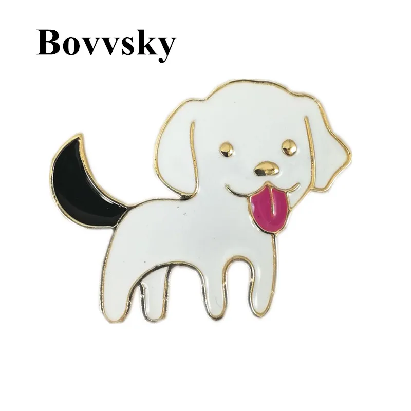 Bovvsky Милая Белая брошь для собаки булавки воротника металлические животные