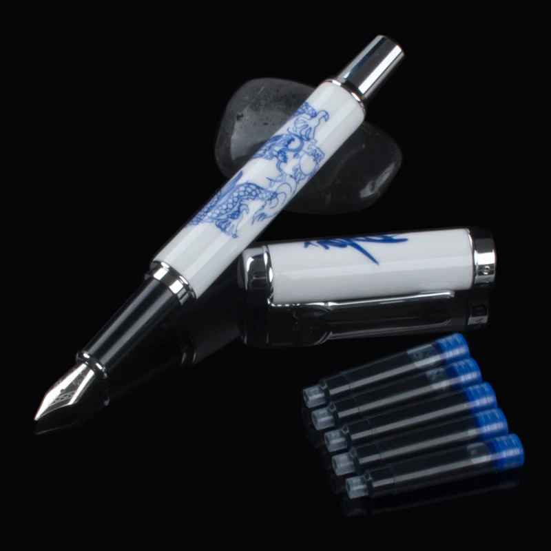 Роскошная перьевая ручка Jinhao 950 синий и белый фарфор дракон средний наконечник