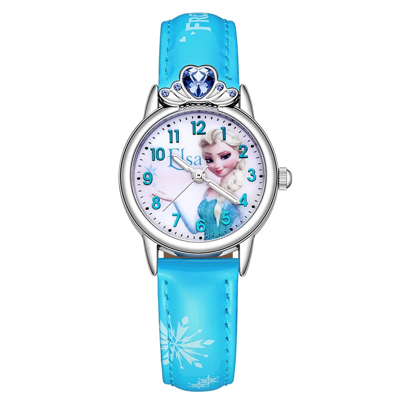 Disney Frozen Elsa Princess водонепроницаемые кварцевые часы милые Мультяшные часы для девочек - Цвет: Blue