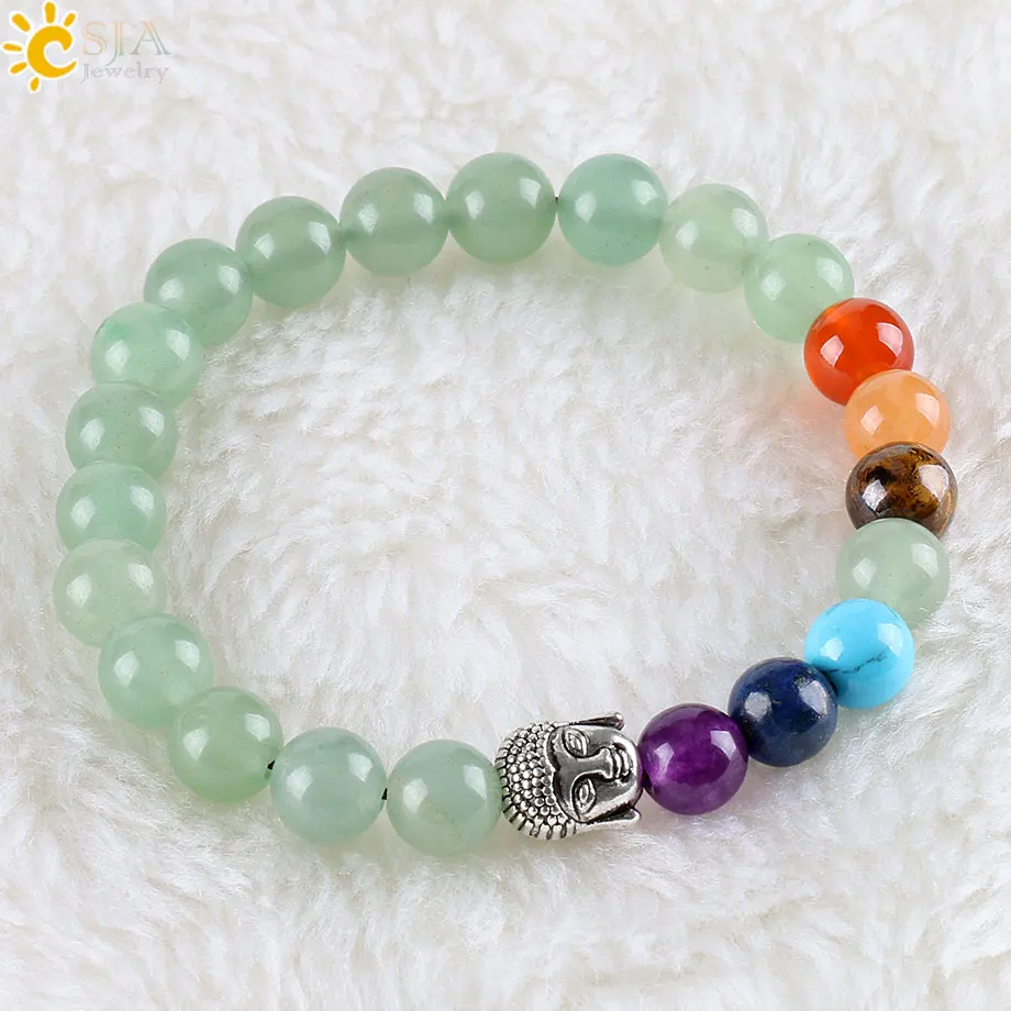 Браслет из натурального камня для мужчин и женщин CSJA 8 мм рейки Будды зеленый