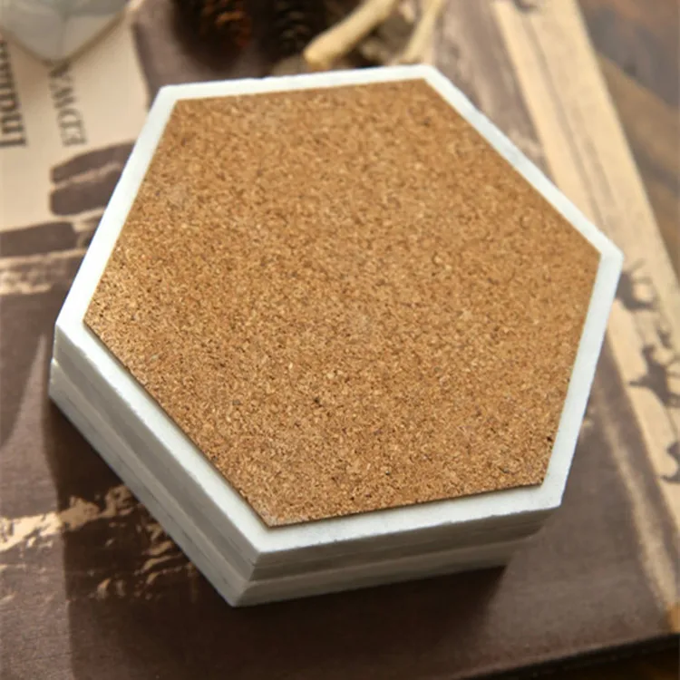 Подставка для кофейной чашки набор мраморный белый черный серый шестигранный