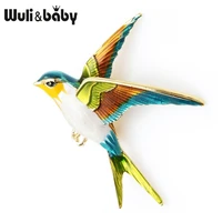 wulibaby enamel flying swallow brooch pins for women animal bird broche jewelry gift
