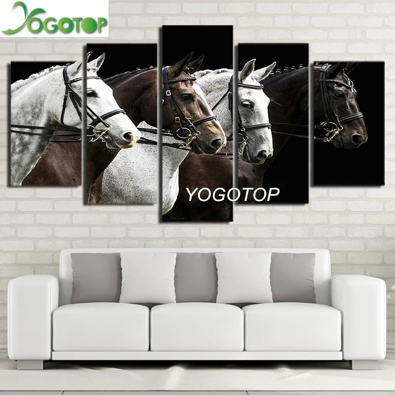 

Набор для алмазной живописи YOGOTOP, Набор для вышивки крестиком, 5D квадратная вышивка, мозаика для декора в виде животных, Гонки лошадей, 5 шт., ...