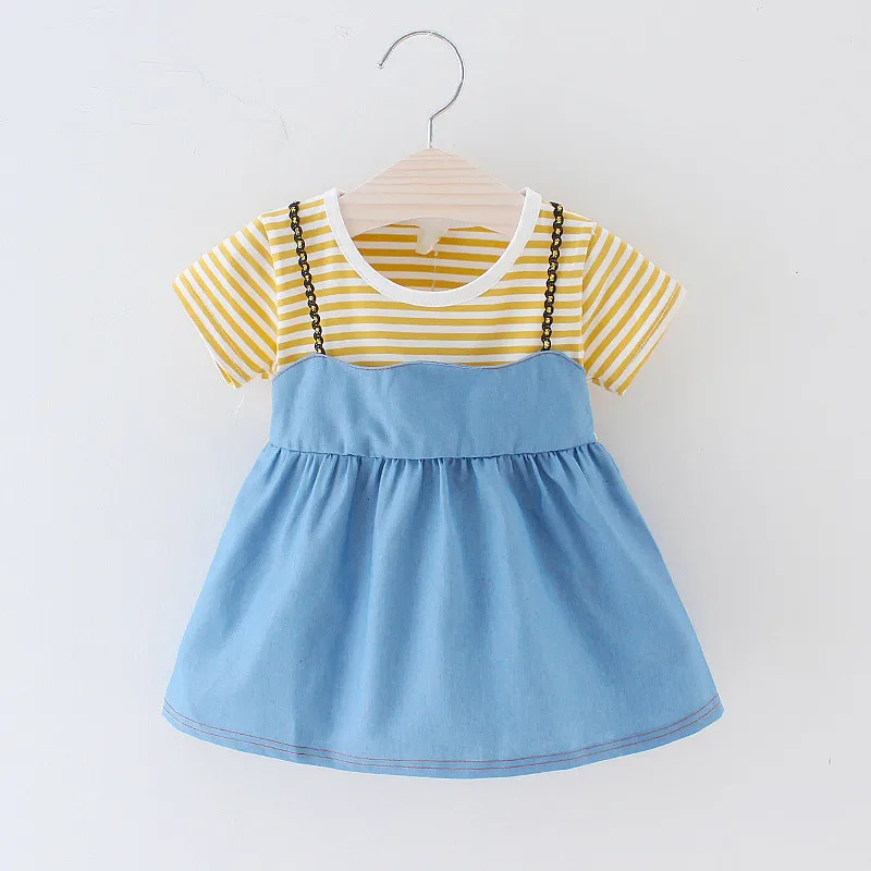 Платья для девочек лето 2019 детская одежда Полосатое джинсовое платье футболка