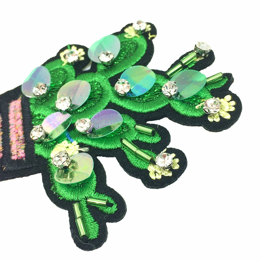 4 шт. пришитые на кактус блесток патч цветок аппликация бисером завод патчи для