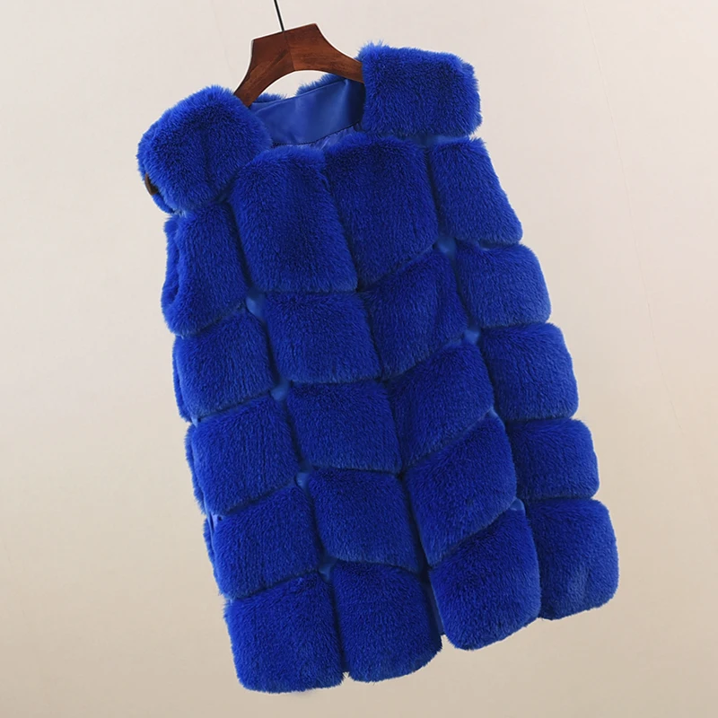 Blue 2 Женское пальто из искусственного меха, Осень-зима, Модный повседневный теплый тонкий жилет из искусственного лисьего меха без рукавов, зимняя женская куртка, casaco feminino - Цвет: Blue 2