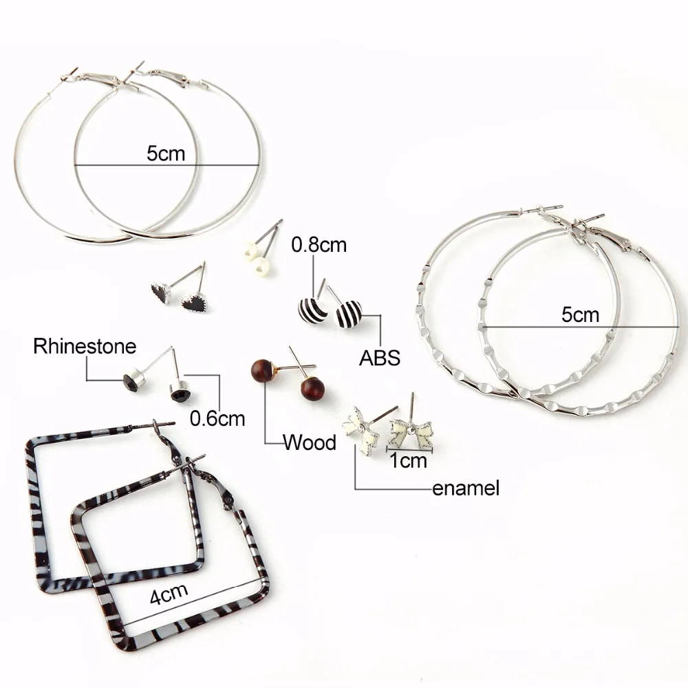 9 пар женские круглые/квадратные серьги-кольца с принтом зебры | Украшения и