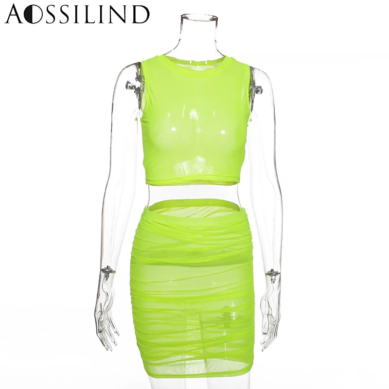 Женское Сетчатое платье без рукавов AOSSILIND прозрачное облегающее из двух частей