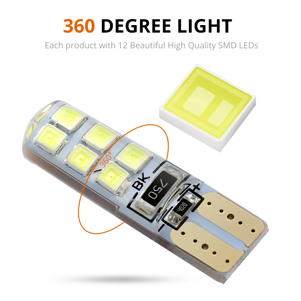 Partol 10 шт. T10 W5W Светодиодная Автомобильная интерьерная лампа 12 SMD 2835 габаритная В 194