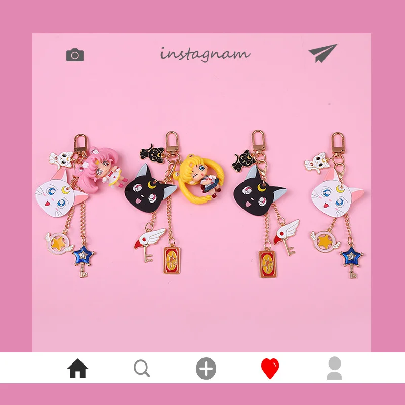 Милый мультфильм Сейлор Мун кукла брелок черный Кот Луна Брелоки-украшения для женщин девушка сумка Украшение для рюкзака Автомобильный держатель для ключей