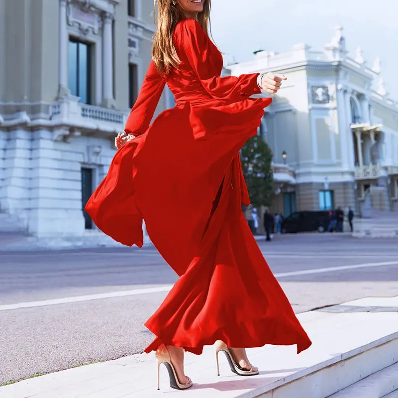 Robe famme женские летние макси платья ярко-желтые сексуальные глубокий v-образный