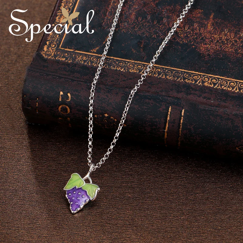 Special Brand Fashion 925 Sterling Silver Fruit Maxi Necklace Enamel Grape Necklaces &amp Pendants Jewelry Gifts for Women S1718N |