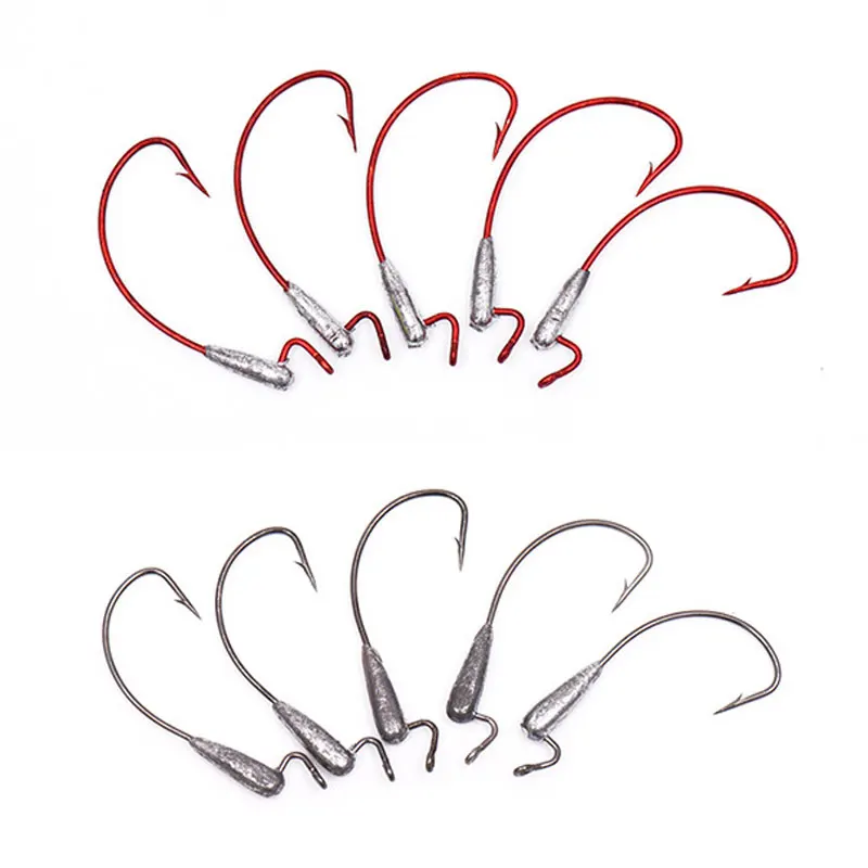 

5pcs Swimbait Weighted Hooks/Sharp Crank Fishing Hook/Worm Hook/Fishing Lure Soft Bait Fishhook [Weight 2g /3.5g Hook Size 4/0#]